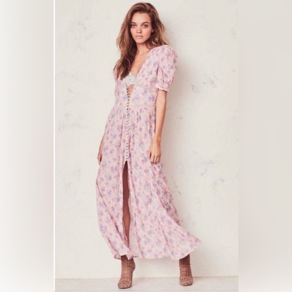 LoveShackFancy Floral Stacy Pink short sleeve Maxi Sz XS orig $475 - Picture 5 of 16